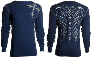 Archaic by Affliction Men's Thermal Shirt SPINE WINGS Navy