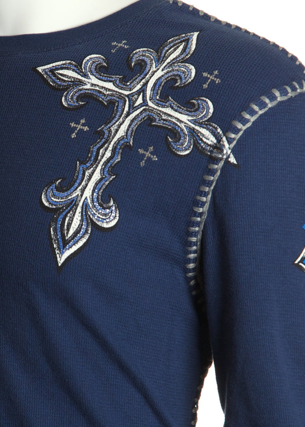 Archaic by Affliction Men's Thermal Shirt SPINE WINGS Navy