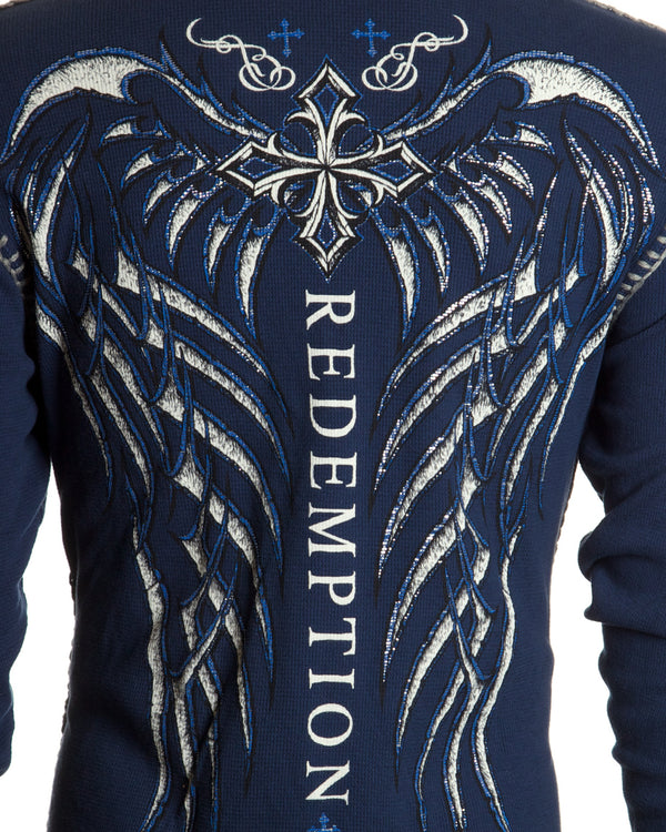 Archaic by Affliction Men's Thermal Shirt SPINE WINGS Navy