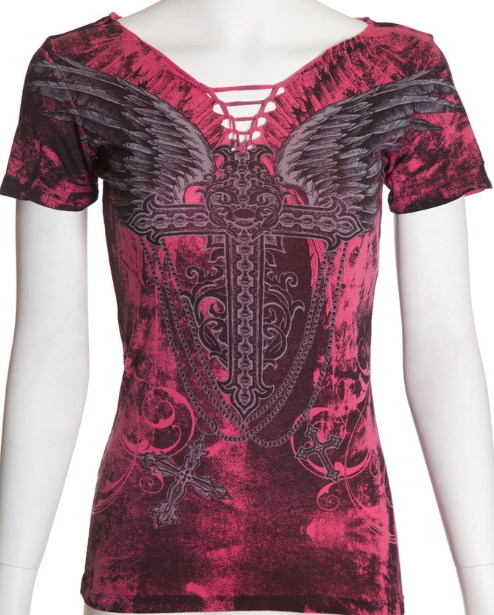 Archaic by Affliction Women's T-shirt Charmed Cross  ^