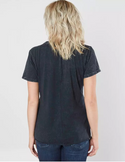 Affliction Women's T-Shirt DIVIO SPLIT CREW NECK Black