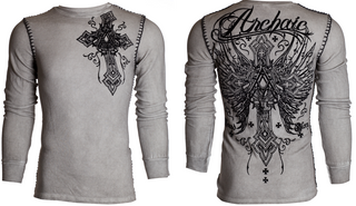 Archaic by Affliction Men's Thermal Shirt DEAD REDEMPTION Grey +