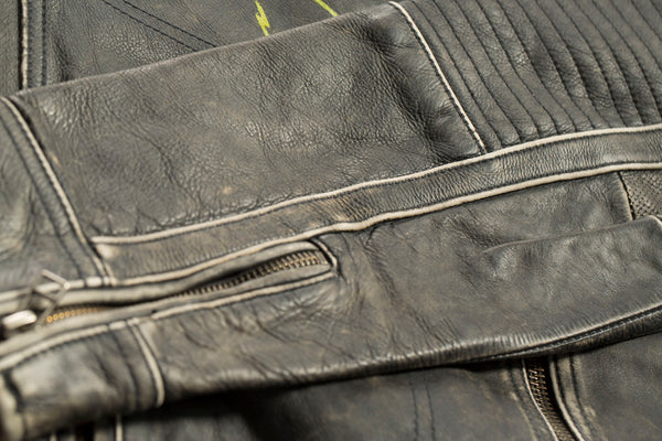 AFFLICTION Leather FAST MOTORS JACKET Limited Edition Black Vintage ^^