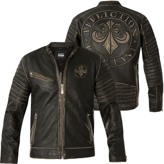 AFFLICTION Men's Leather Jacket SOCIALIST JACKET Black Biker