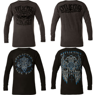 AFFLICTION Men's Long Sleeve Reversible Thermal Shirt Premium ROYAL IMPACT