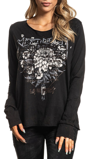 AFFLICTION Women's T-Shirt L/S WILDFLOWER Tee Biker