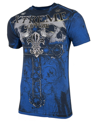 Xtreme Couture By Affliction Men's T-Shirt GRAVE MAKER Blue