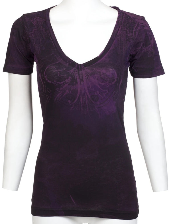 ARCHAIC Womens Short Sleeve REVIVE V-neck T-Shirt (Purple)