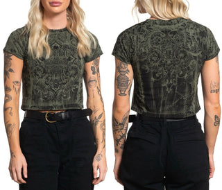 Affliction Women's T-Shirt SOUL PROMISE Baby Tee Light Sage