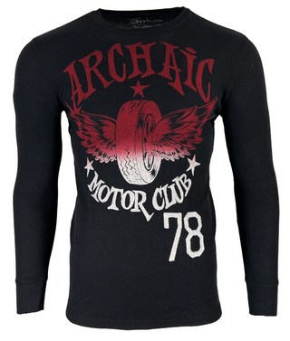 Archaic by Affliction Men's Thermal Shirt FLYING RACER Black