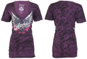 ARCHAIC Womens Short Sleeve BIG LOVE V-neck T-Shirt (Purple)