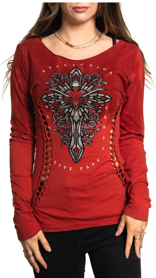 AFFLICTION Women's Long Sleeve T-Shirt ETERNAL IDOL Red