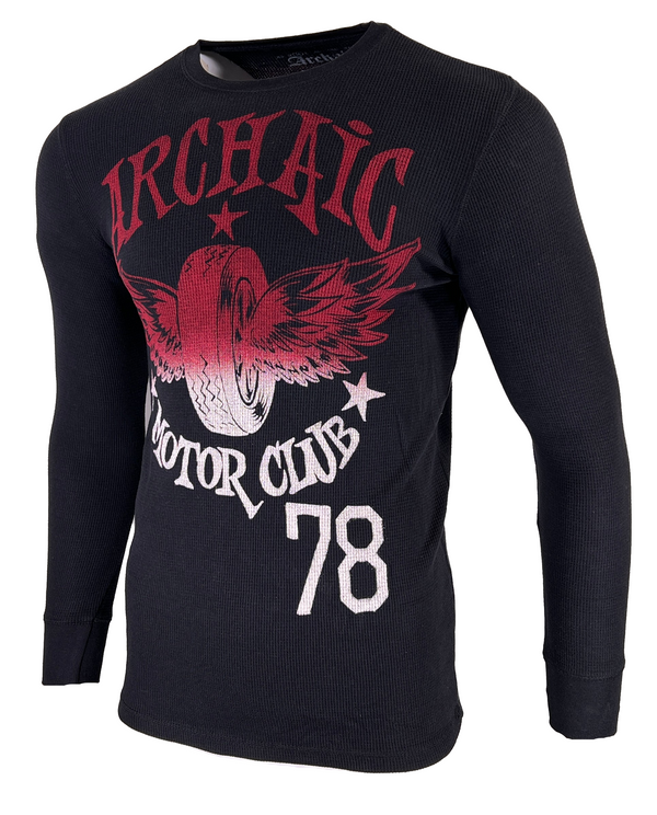 Archaic by Affliction Men's Thermal Shirt FLYING RACER Black