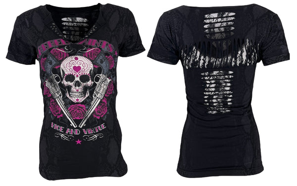 Rebel Saint by Affliction Women's T-shirt Queen Lord  ^
