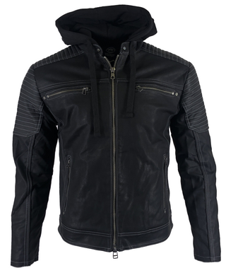 AMERICAN FIGHTER Men's Jacket AIRTON Faux Leather Hooded BIKER Black