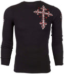 Archaic by Affliction Men's Thermal Shirt SPINE WINGS Black
