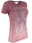 Affliction Women's T-Shirt Lace & Faith Silver Pink  ^