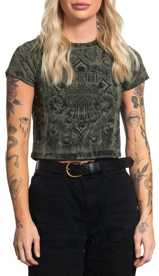 Affliction Women's T-Shirt SOUL PROMISE Baby Tee Light Sage