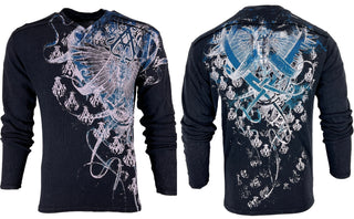 Archaic by Affliction Men's Thermal Shirt WOODCUTS Black