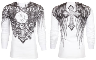 XTREME COUTURE Mens Long Sleeve DAGGER Crewneck THERMAL T-Shirt (White)