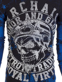 ARCHAIC Mens Long Sleeve DEATH RACER Crewneck THERMAL T-Shirt (Black/Blue)