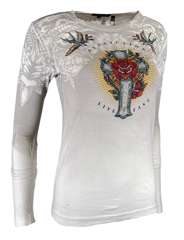 Affliction Women's T-shirt DEVOTED TO GLORY Short Sleeve Biker