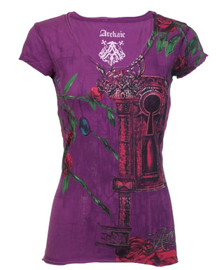 ARCHAIC Womens Short Sleeve MY GIRL V-neck T-Shirt (Purple)