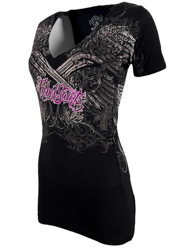 Rebel Saint by Affliction Women's T-shirt Ravenous  ^