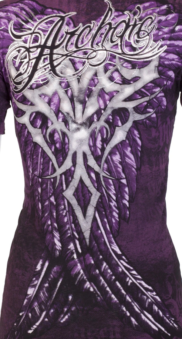ARCHAIC Womens Short Sleeve BRAVE GIRL V-neck T-Shirt (Black/Purple)