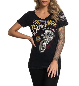 AFFLICTION Women's T-Shirt S/S DAYTONA 79 Tee Biker