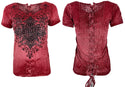 Affliction Women's T-Shirt Amber Creek Lace up   ^