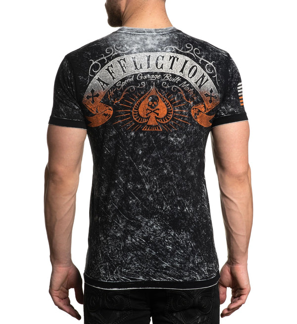 AFFLICTION Men's T-Shirt S/S Reversible SPEED RUN Black Label Biker MMA