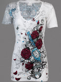 ARCHAIC Womens Short Sleeve SMOKING LOVER V-neck T-Shirt (White)