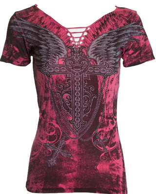 Archaic by Affliction Women's T-shirt Charmed Cross  ^