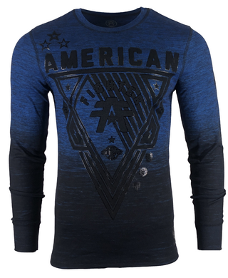 AMERICAN FIGHTER Men's T-Shirt Thermal Shirt GOODWELL Blue Biker MMA