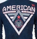 AMERICAN FIGHTER Mens Long Sleeve ALASKA PATTERN Crewneck T-Shirt (Navy Blue)