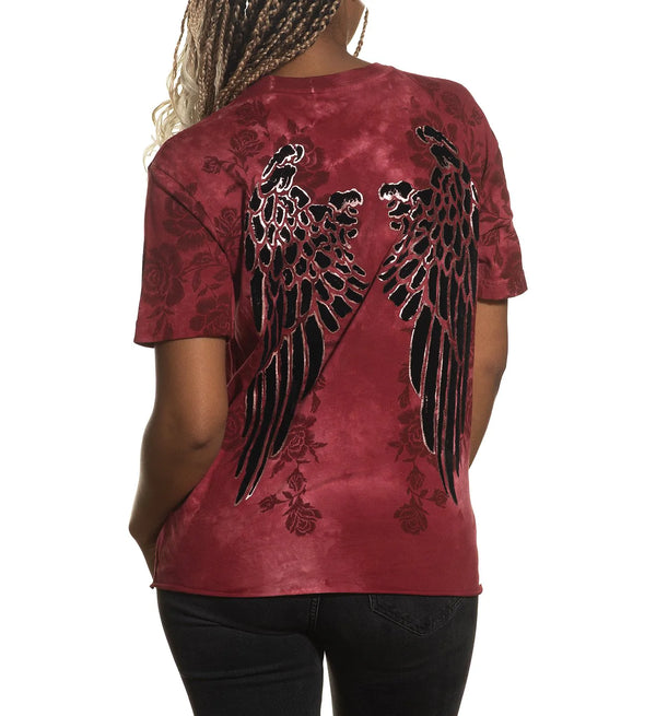 AFFLICTION Women's T-shirt PRAISE WINGS Brading Red Biker