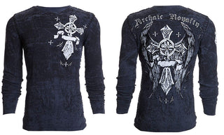 Archaic by Affliction Men's Thermal Shirt COUNTDOWN Charcoal