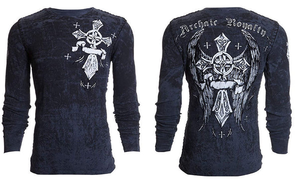 Archaic by Affliction Men's Thermal Shirt COUNTDOWN Charcoal
