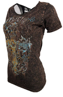 Affliction Women's T-Shirt Sanctuary Rust Scoop  ^