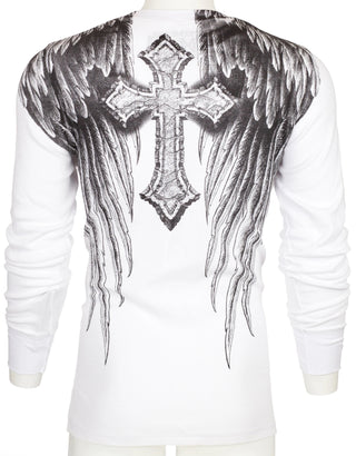 XTREME COUTURE Mens Long Sleeve DAGGER Crewneck THERMAL T-Shirt (White)