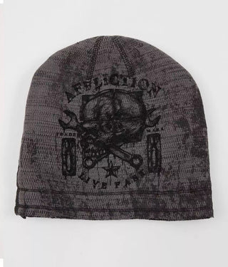 Affliction Men's Beanie Reversible AC ALCHEMIST Charcoal Black