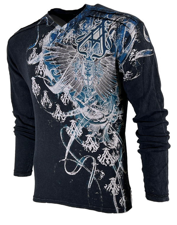 Archaic by Affliction Men's Thermal Shirt WOODCUTS Black