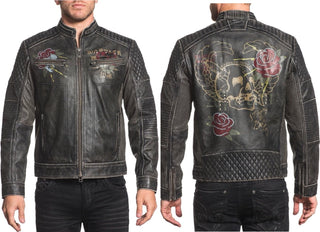 AFFLICTION Leather FAST MOTORS JACKET Limited Edition Black Vintage ^^