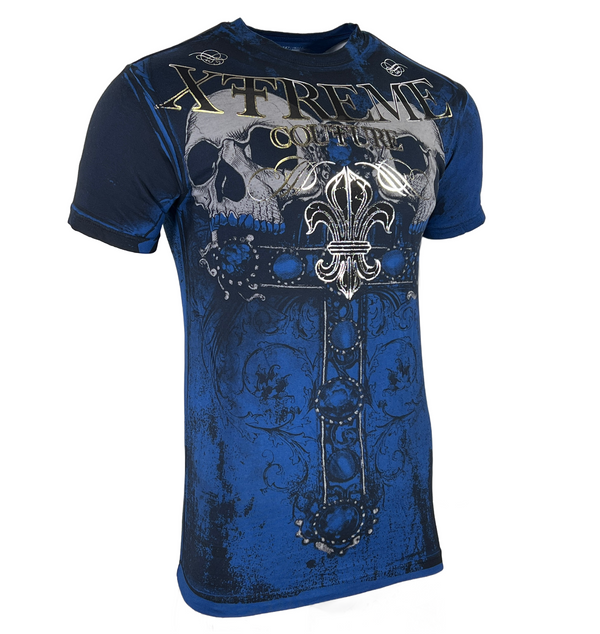 Xtreme Couture By Affliction Men's T-Shirt GRAVE MAKER Blue