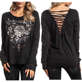 AFFLICTION Women's T-Shirt L/S WILDFLOWER Tee Biker