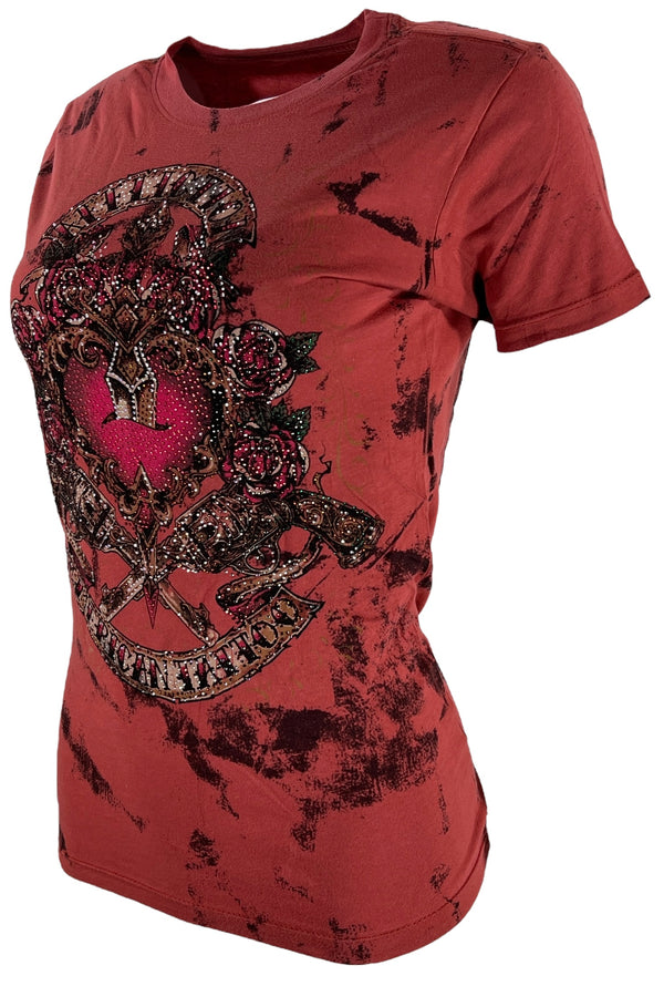 Affliction Women's T-Shirt Smoking Guns    ^