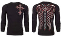 Archaic by Affliction Men's Thermal Shirt SPINE WINGS Black