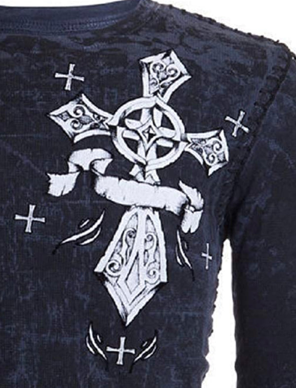 Archaic by Affliction Men's Thermal Shirt COUNTDOWN Charcoal