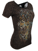 Affliction Women's T-Shirt Sanctuary Rust Scoop  ^